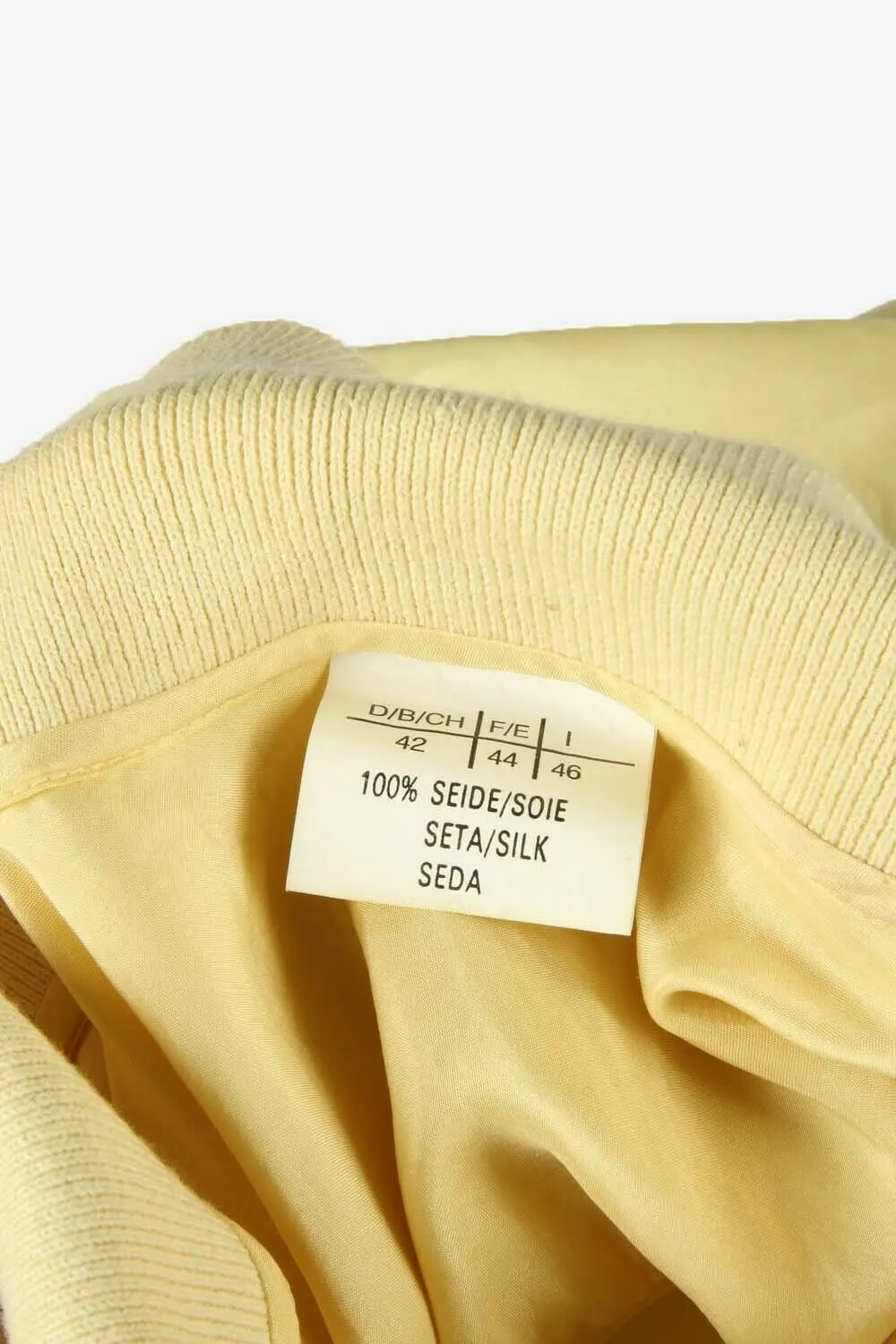 100% Silk Top Blouse Half Button Collared Retro 90s Yellow Size UK 16 - Pepper Tree London