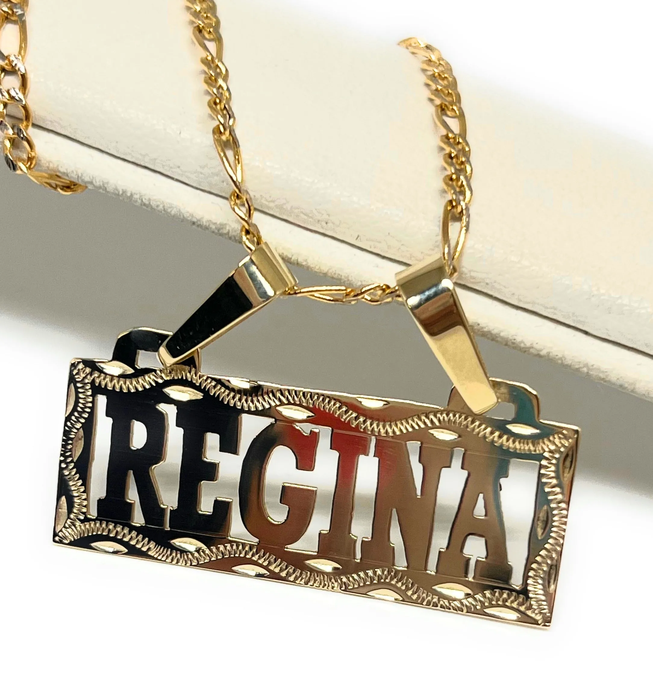 10k Solid Gold Custom BLOCK ELEGANT SQUARE Nameplate Pendant Necklace with Chain Options