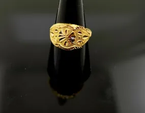 22k Ring Solid Gold ELEGANT STONE Ring with Diamond Cut Pattern RESIZABLE mf