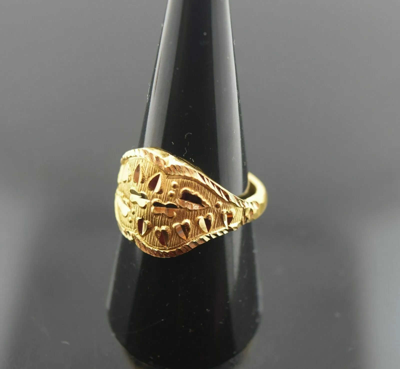 22k Ring Solid Gold ELEGANT STONE Ring with Diamond Cut RESIZABLE R408 size mf