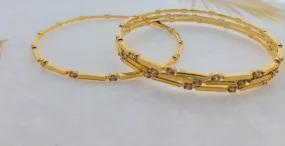 22k Solid Gold Elegant Minimalist Bangle with stones f12349