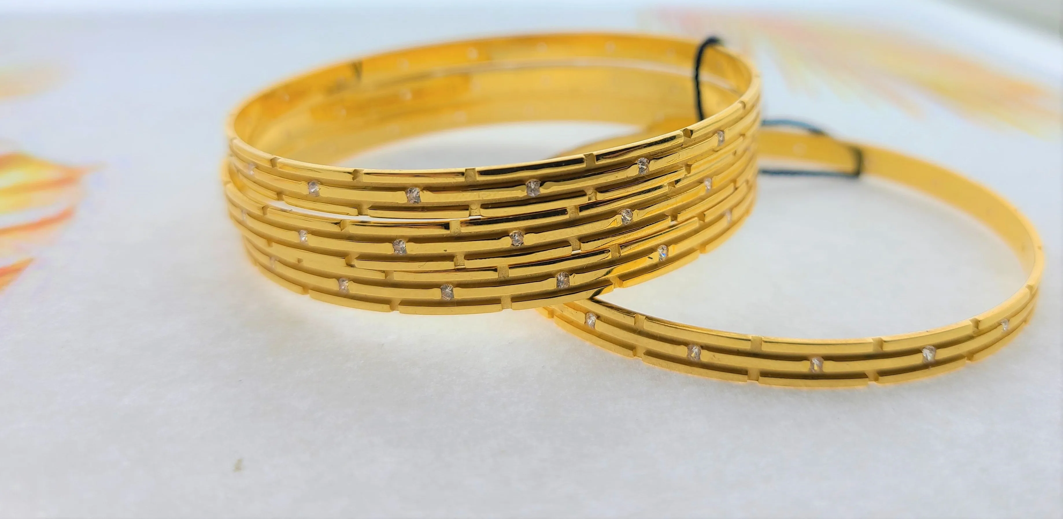 22k Solid Gold Elegant Minimalist Bangle with stones fdbg049