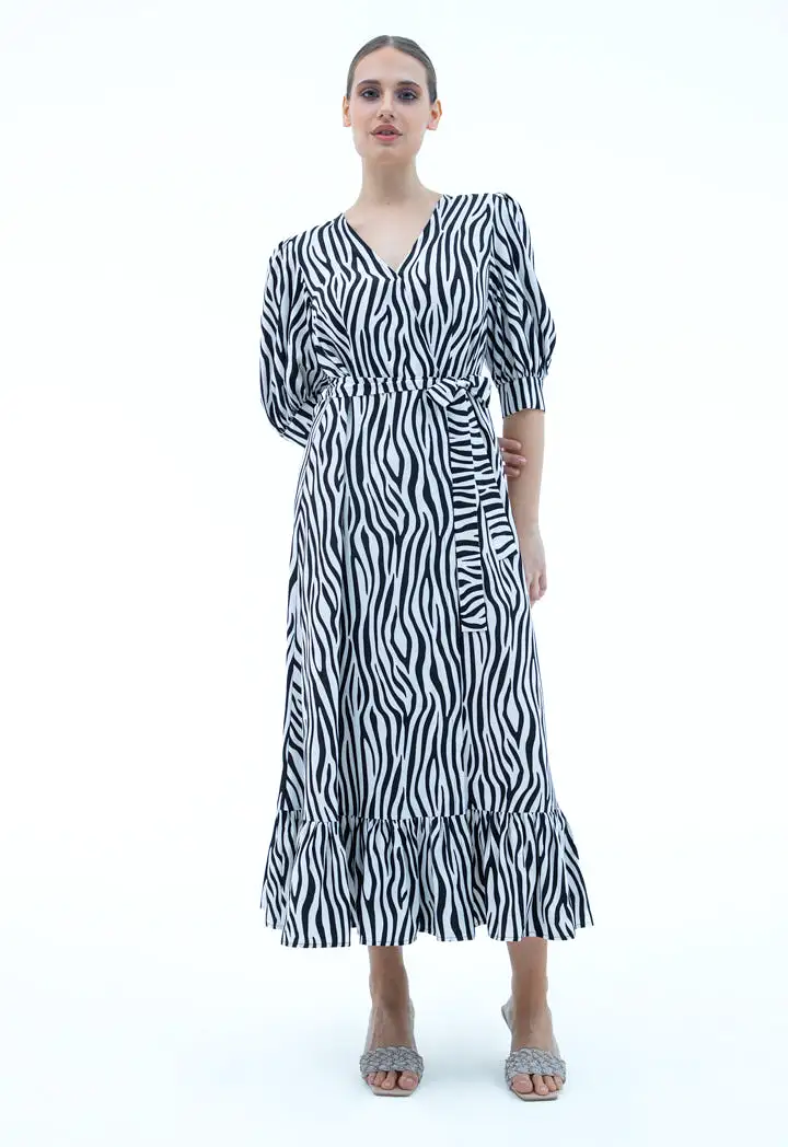 All Over Zebra Printed Dress With Belt