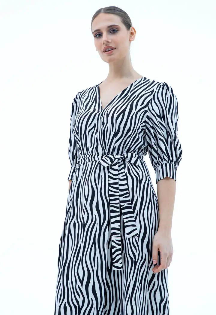 All Over Zebra Printed Dress With Belt