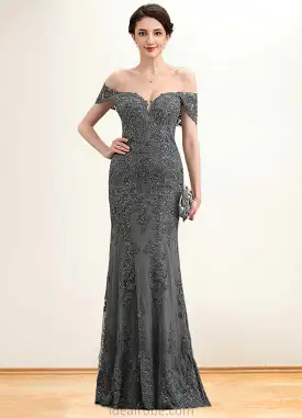 Aria Trumpet/Mermaid Off-the-Shoulder Floor-Length Tulle Lace Mother of the Bride Dress With Sequins STK126P0014731