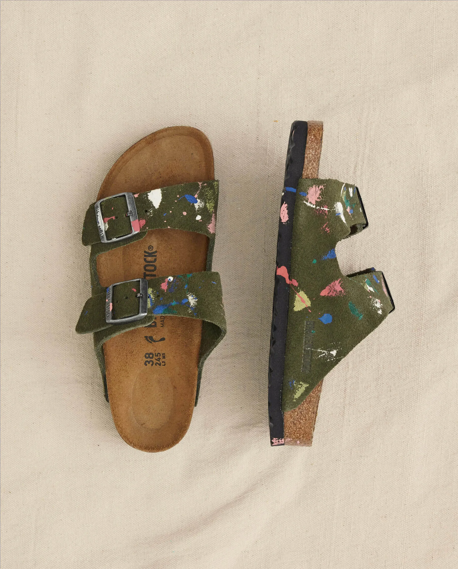 Arizona Thyme Birkenstock with Paint. -- Thyme with Bright Multi Paint