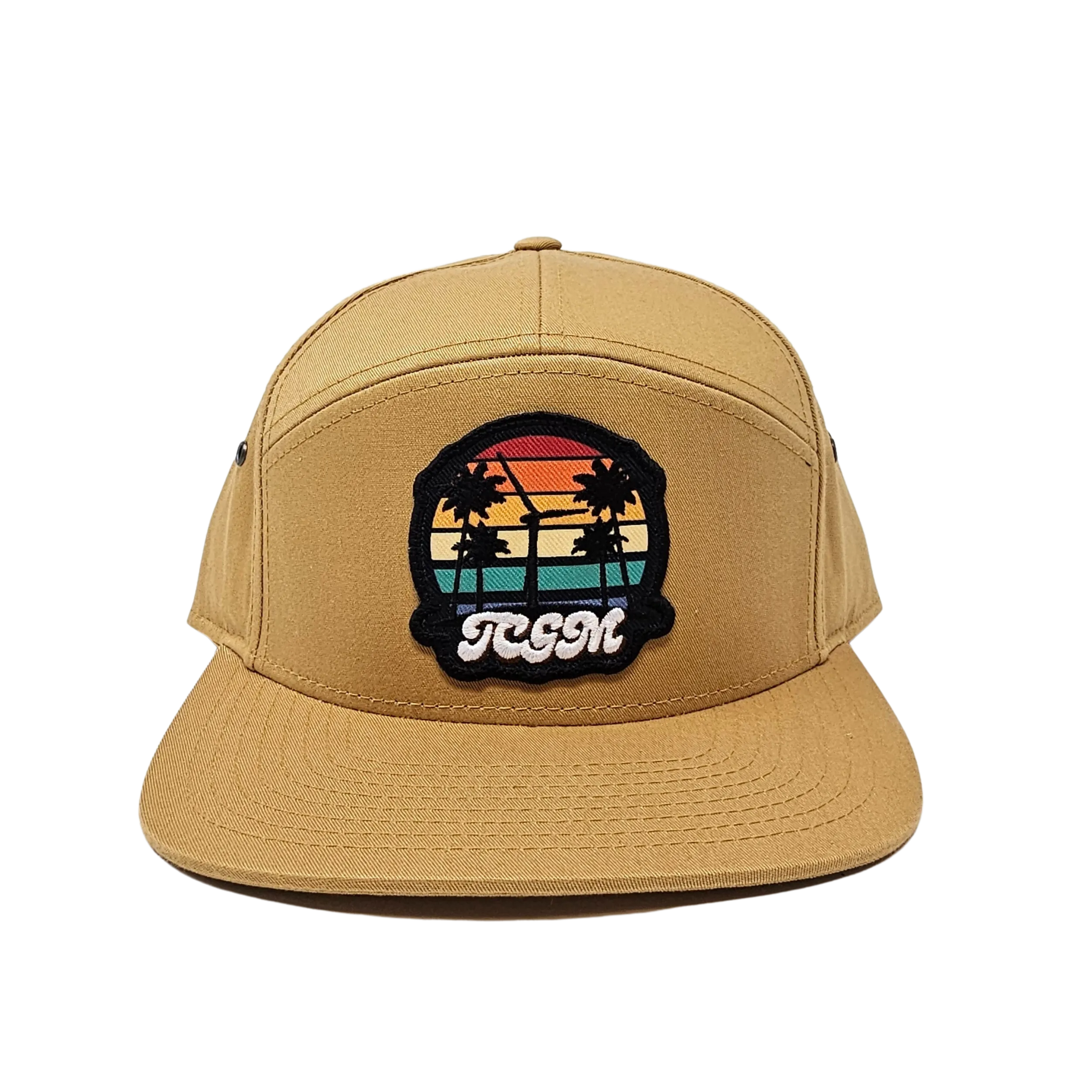 Beach Vibes 7 Panel Twill Camper Style Leather Strap Back (Biscuit)