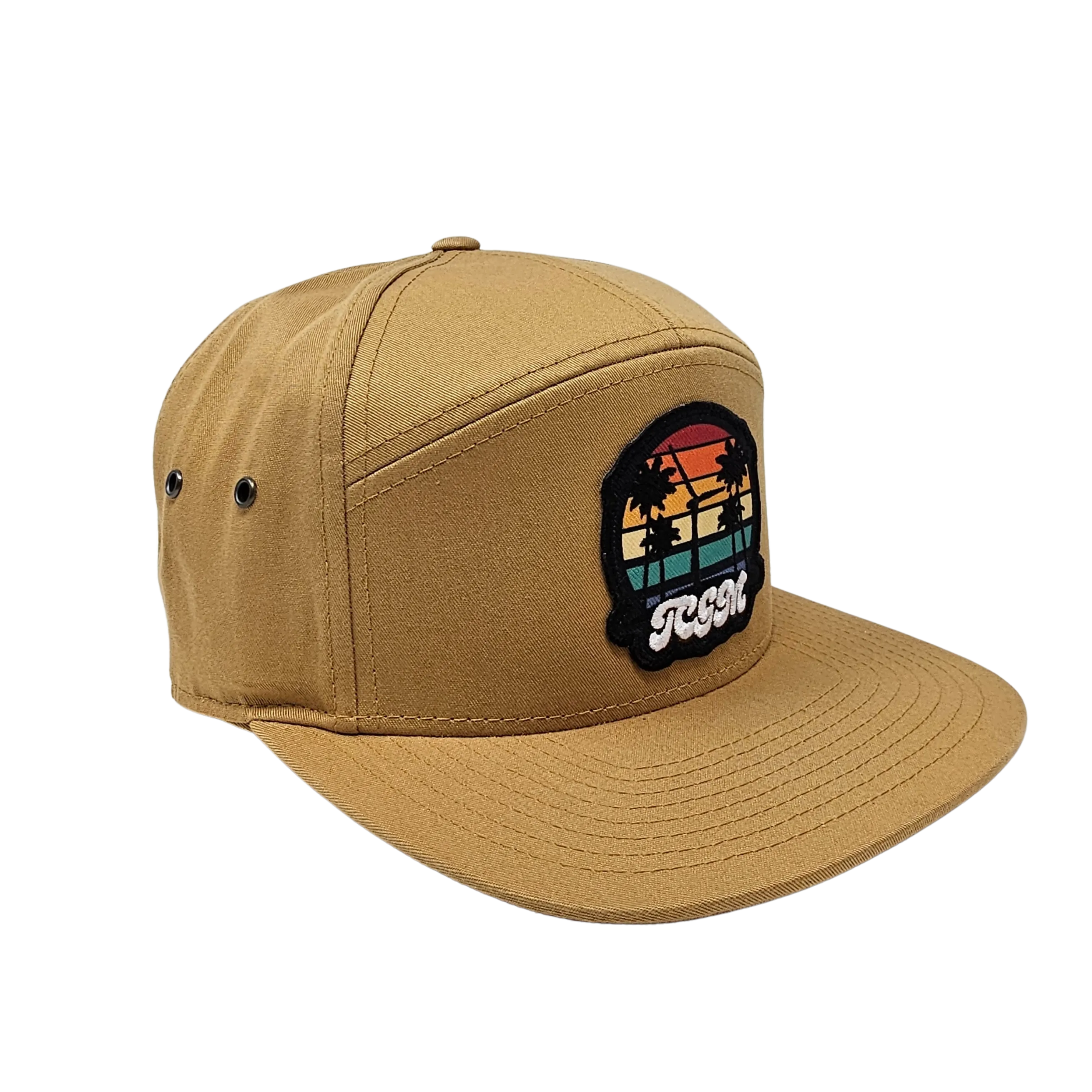 Beach Vibes 7 Panel Twill Camper Style Leather Strap Back (Biscuit)