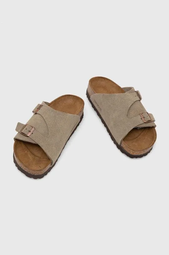 Birkenstock suede sliders women's gray color