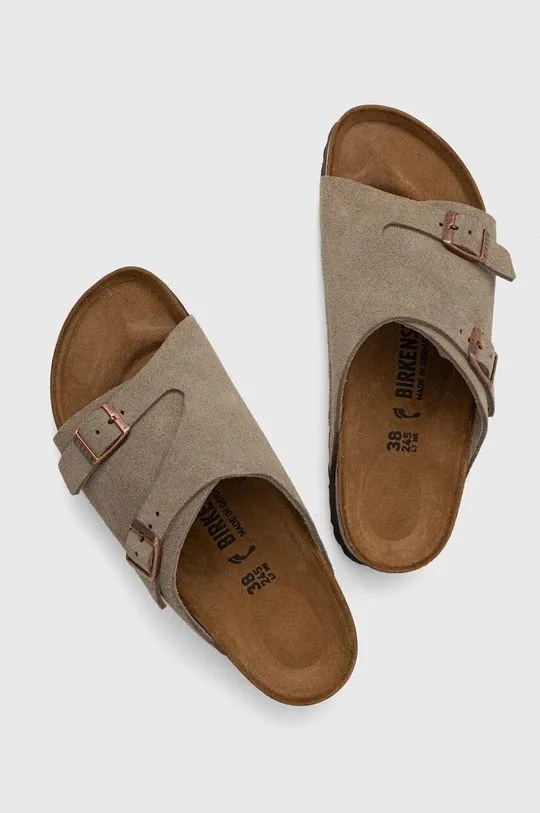 Birkenstock suede sliders women's gray color