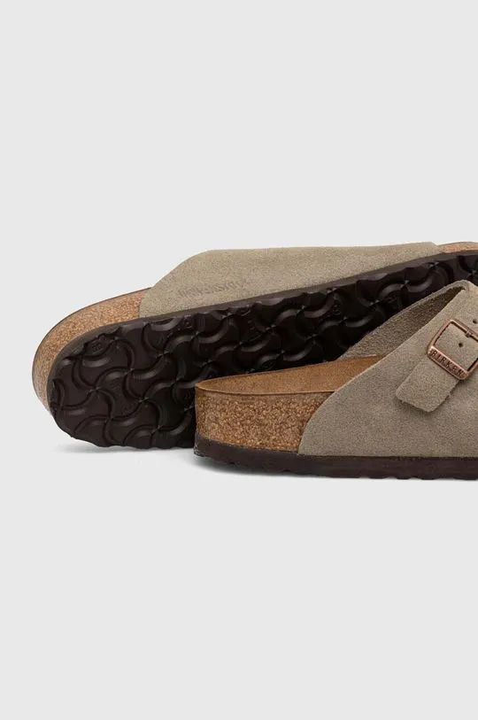 Birkenstock suede sliders women's gray color