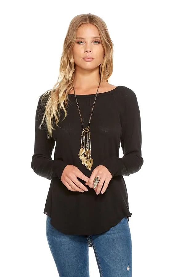 Chaser Vintage Rib Strappy Long Sleeve Top