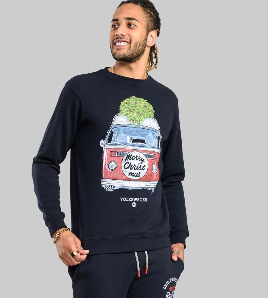 D555 Mens Christmas Sweatshirt Official VW Camper Van Print (WEYMOUTH)