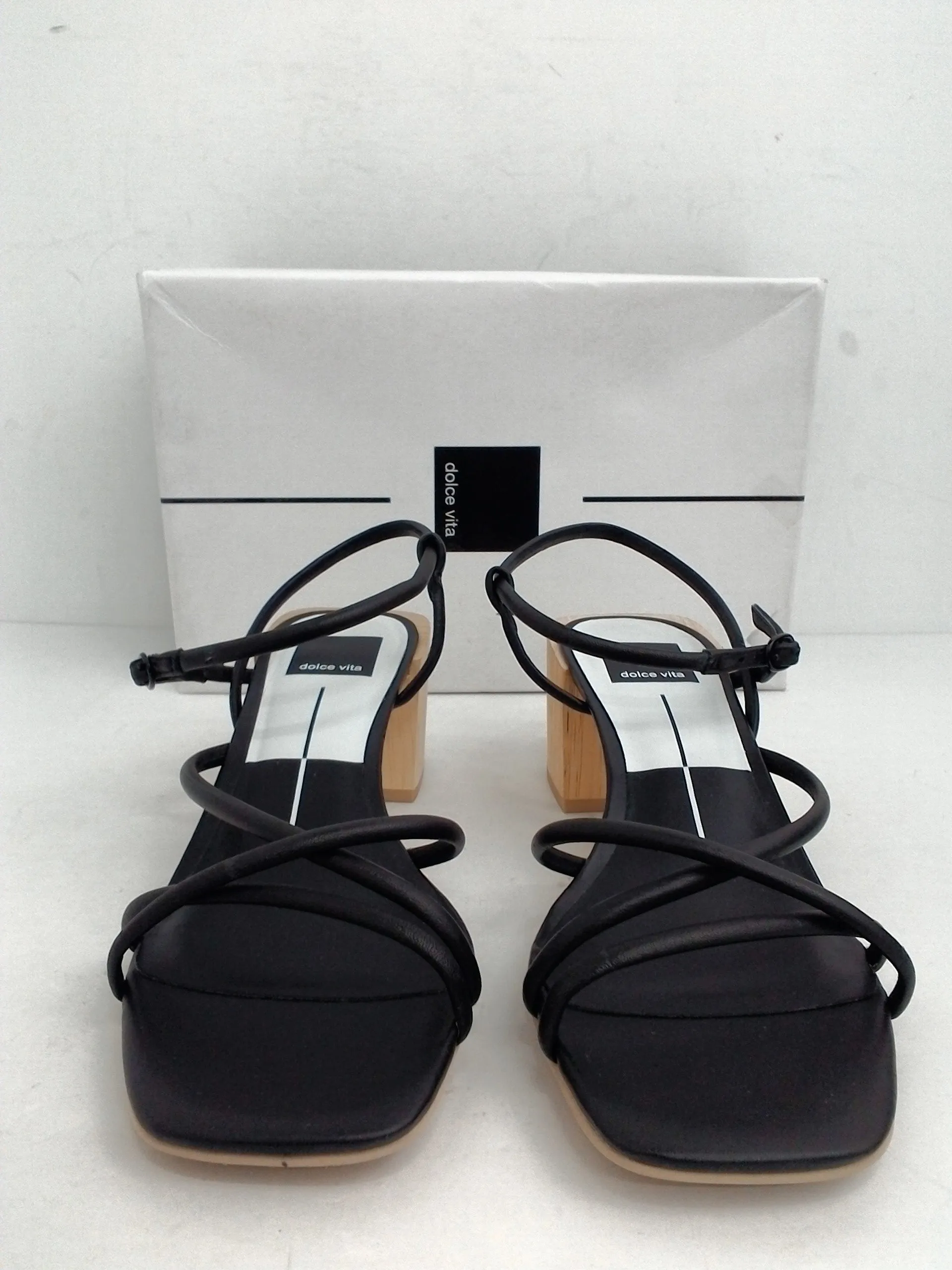 Dolce Vita Women's Zayla Ivory Black Leather Heeled Sandal Size 7