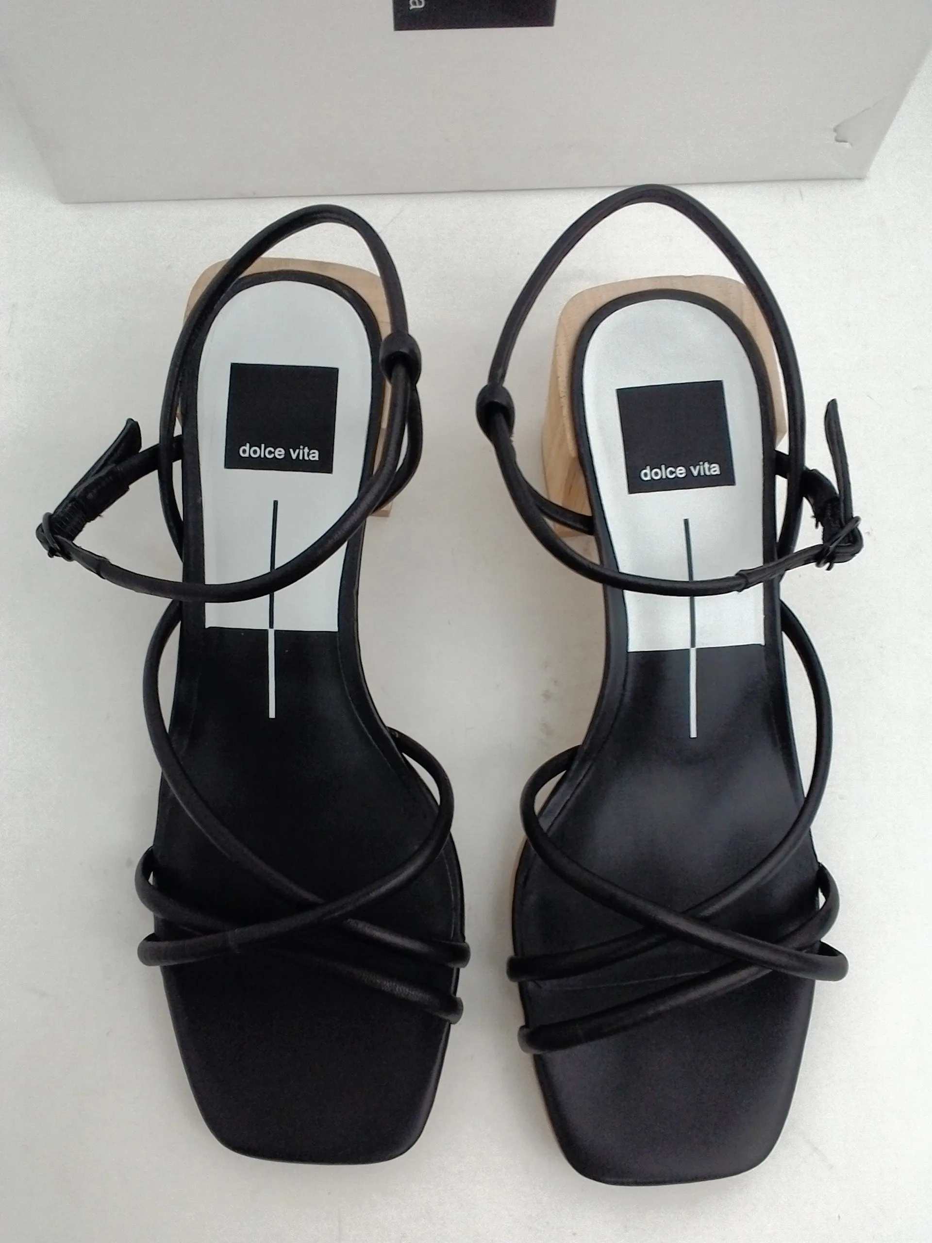 Dolce Vita Women's Zayla Ivory Black Leather Heeled Sandal Size 7