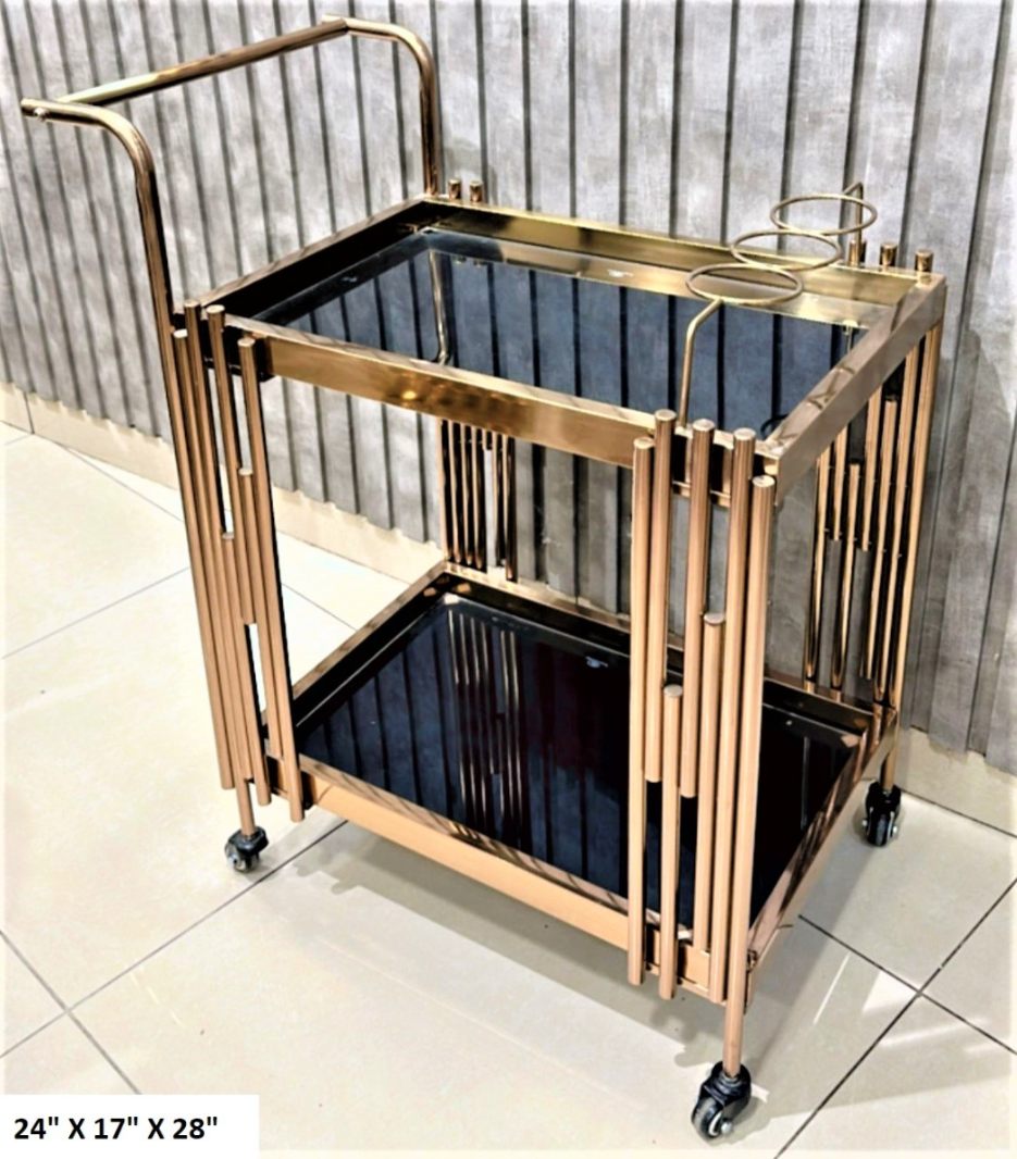 Elegant Gold Finish Trolley with Bottle Holder -SP001T