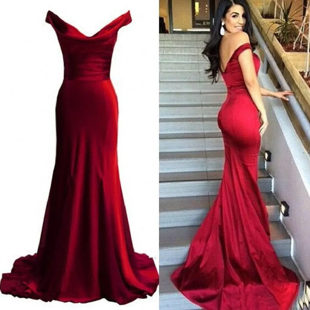 Fashion Off Shoulder Long Tight Mermaid Burgundy Formal Dress