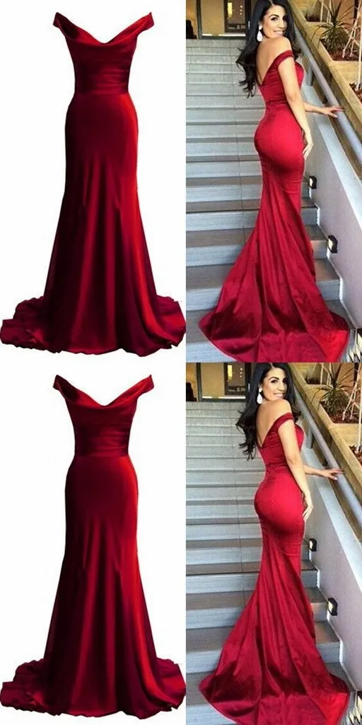 Fashion Off Shoulder Long Tight Mermaid Burgundy Formal Dress