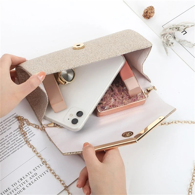 Fashion Women Evening Bag Party Banquet Glitter Bag for Ladies Wedding Clutches Handbag Elegant Shoulder Bag with Chain Purse