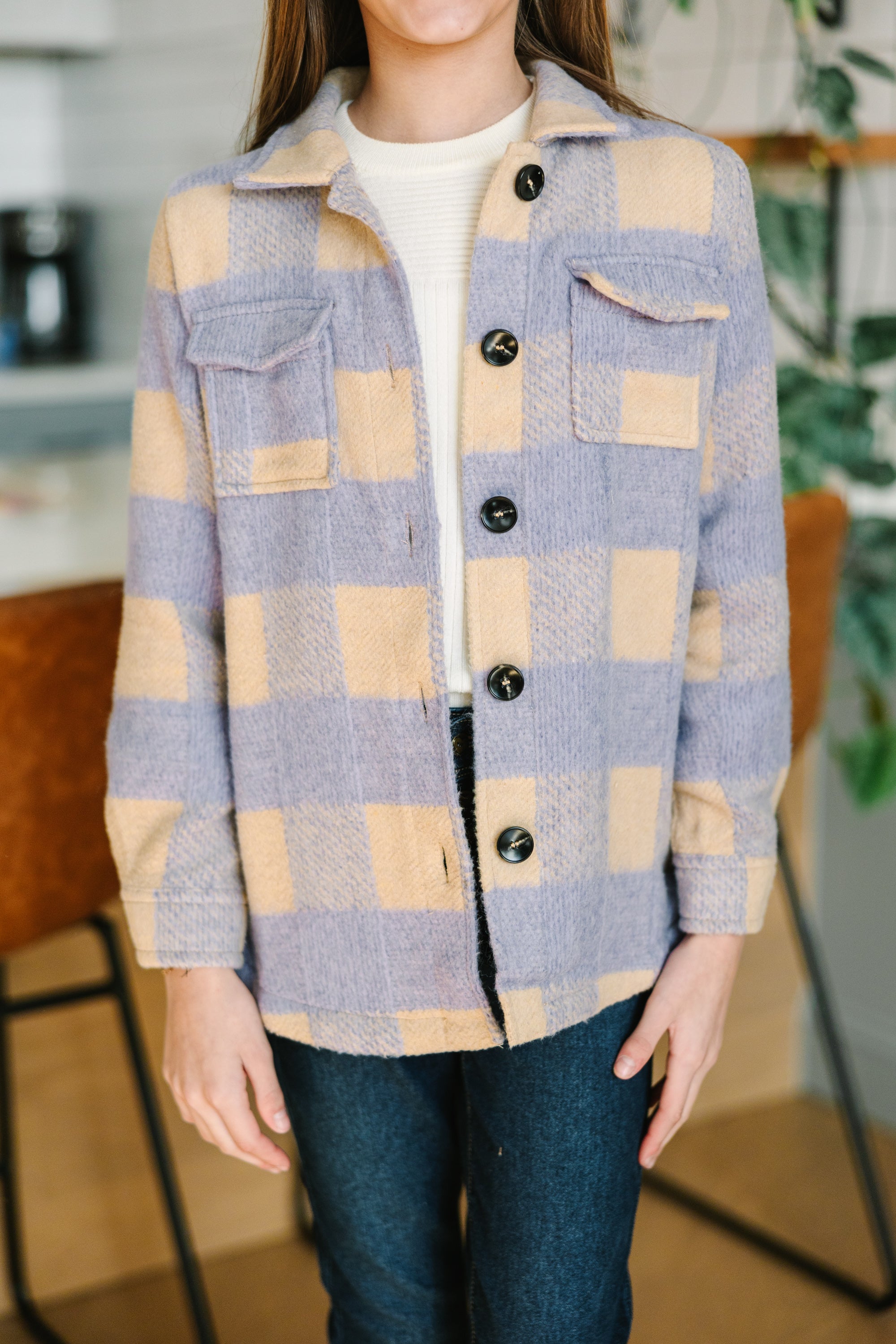 Girls: What Fun Lavender Purple Buffalo Plaid Jacket