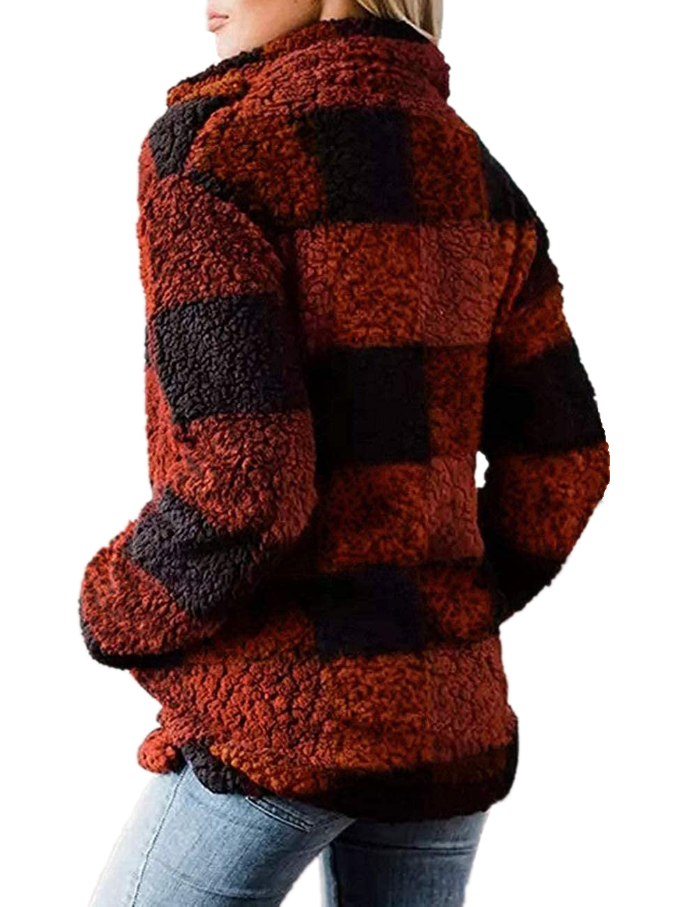 Haute Edition Women's 1/4 Zip Buffalo Plaid Sherpa Sweatshirt