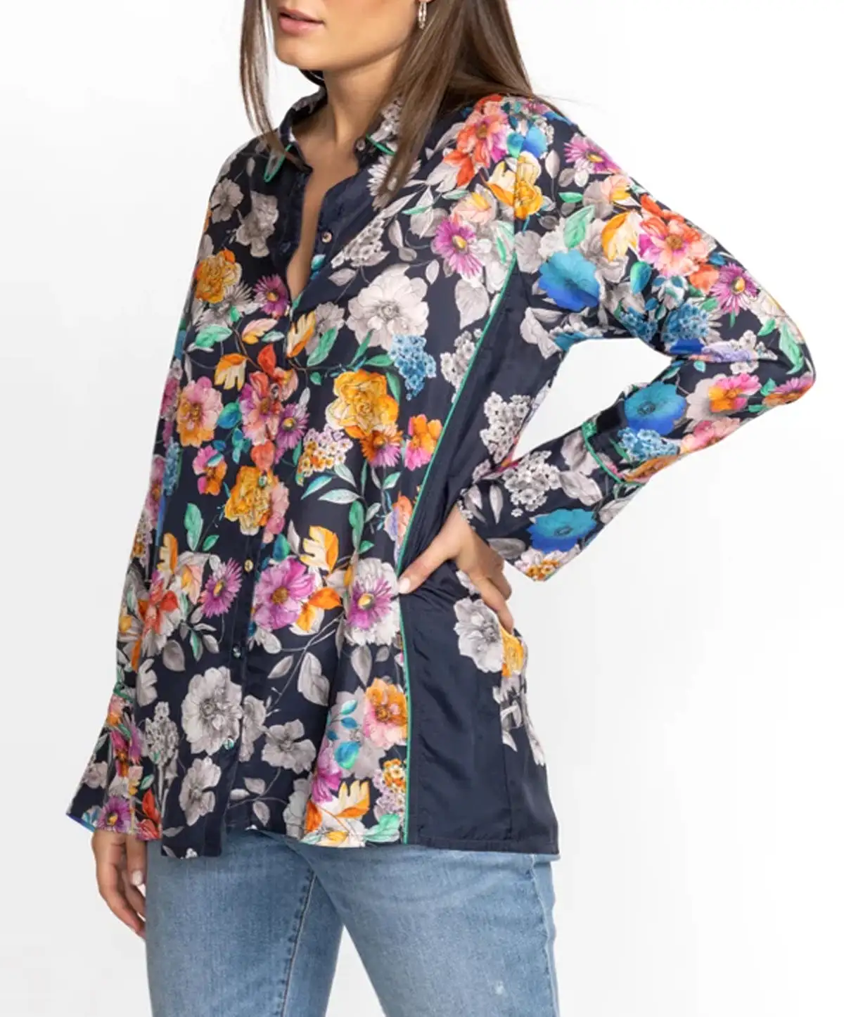 Johnny Was Fall Dancer Button Up Silk Blouse