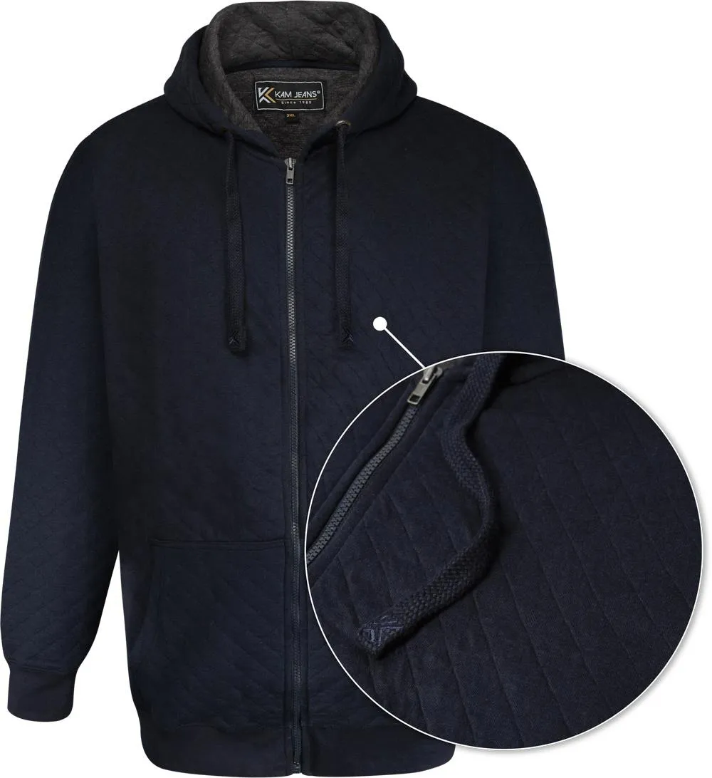 Kam Quilted Jersey Zip Through Hoody - Navy