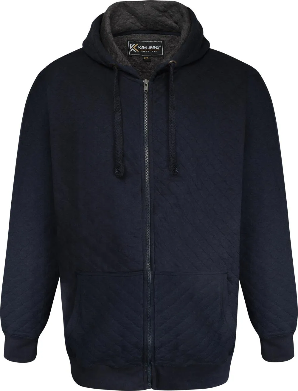 Kam Quilted Jersey Zip Through Hoody - Navy