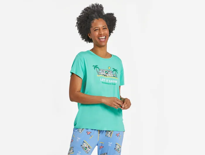 Life is Good Women's Lightweight Sleep Tee - Let It Snow Camper