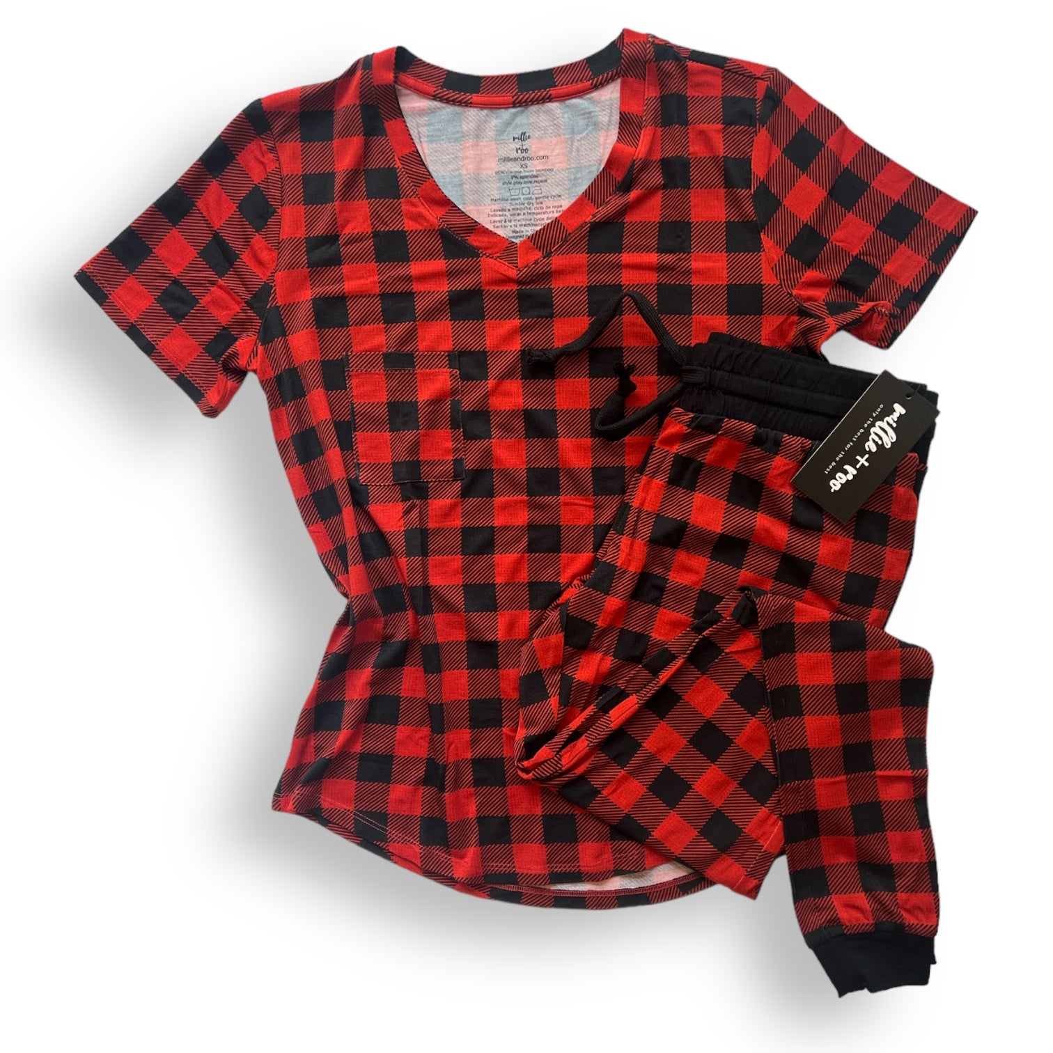 MAMA V-NECK- Red Buffalo Plaid