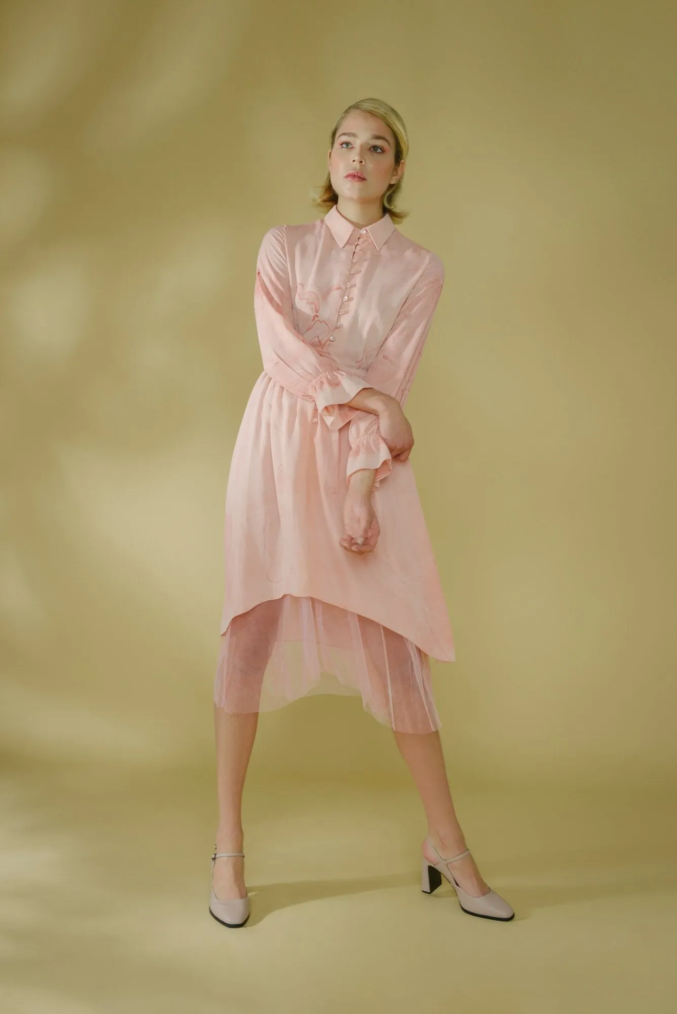 Marbled Silk Button Up Dress - Pink