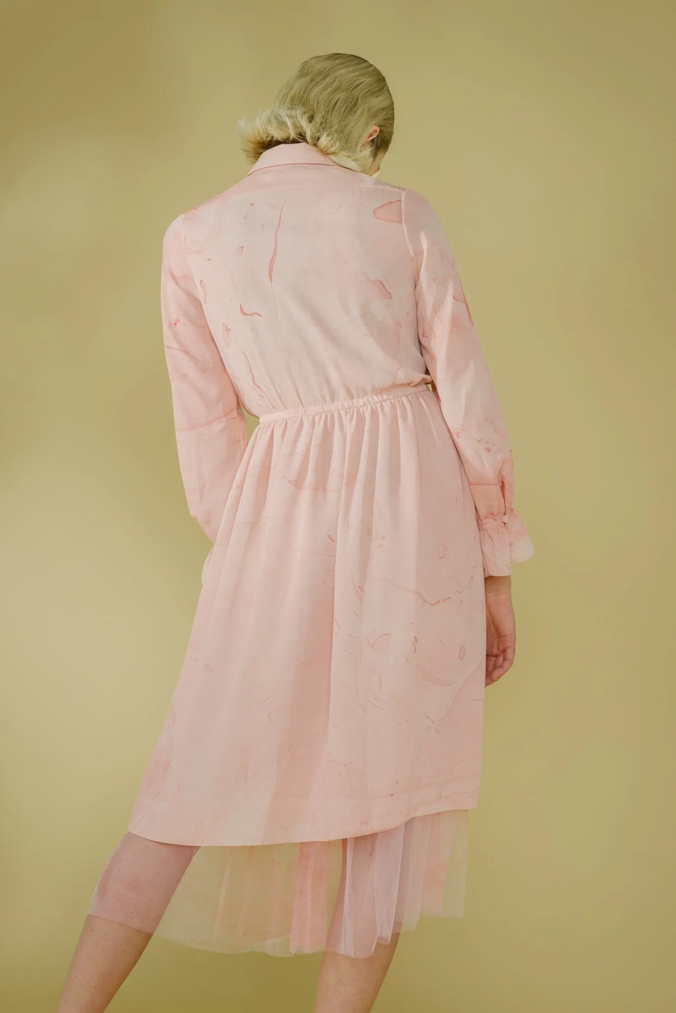 Marbled Silk Button Up Dress - Pink