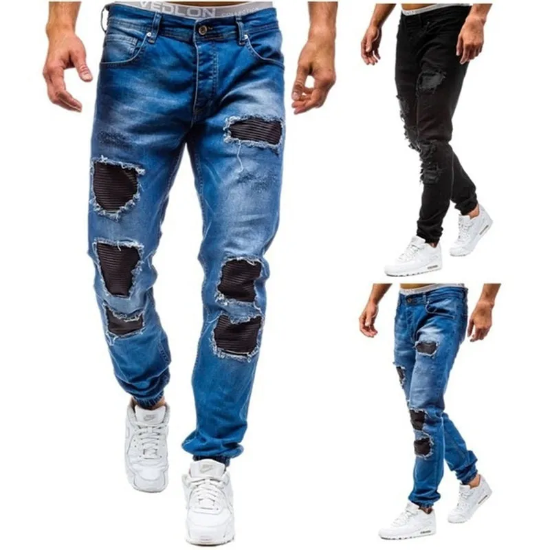 Men's Leisure Cotton Solid Pattern Mid Waist Casual Straight Leg Jeans