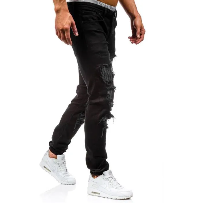 Men's Leisure Cotton Solid Pattern Mid Waist Casual Straight Leg Jeans