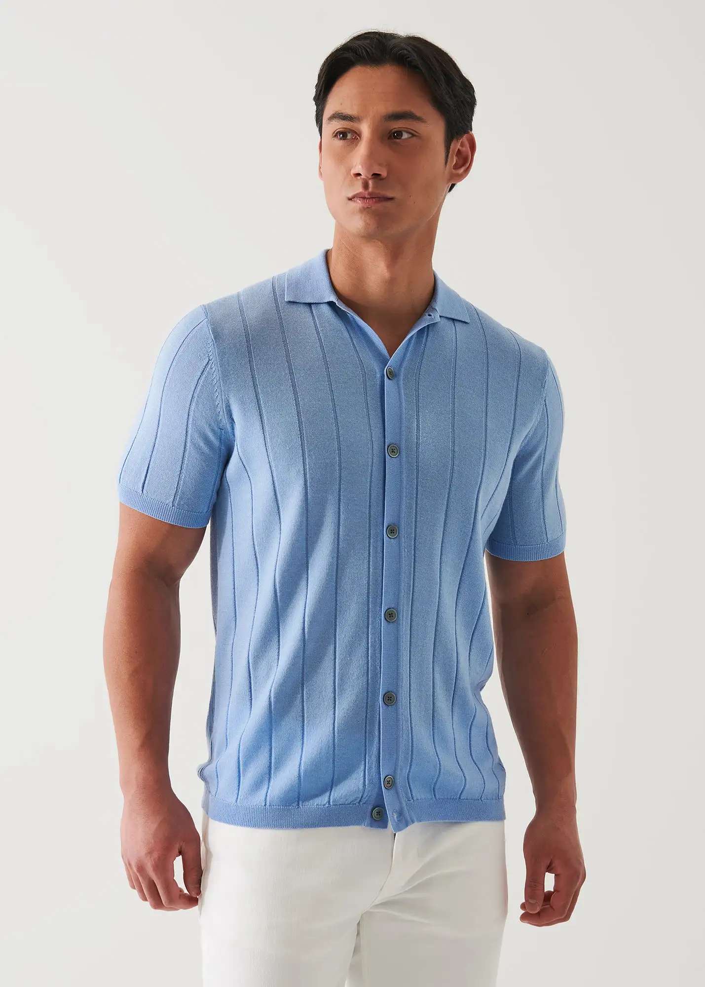 MERINO WOOL-SILK BLEND KNIT BUTTON UP