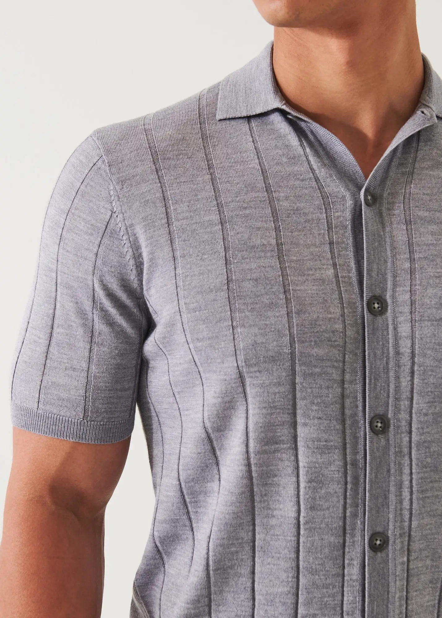 MERINO WOOL-SILK BLEND KNIT BUTTON UP