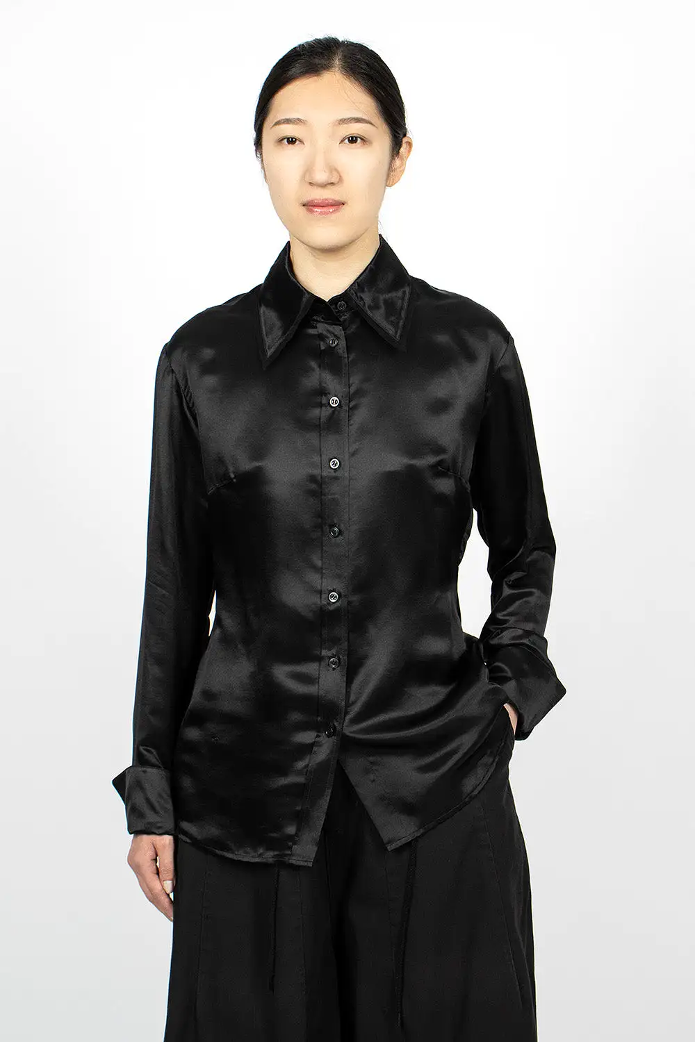 Mesh Collar Blouse Black