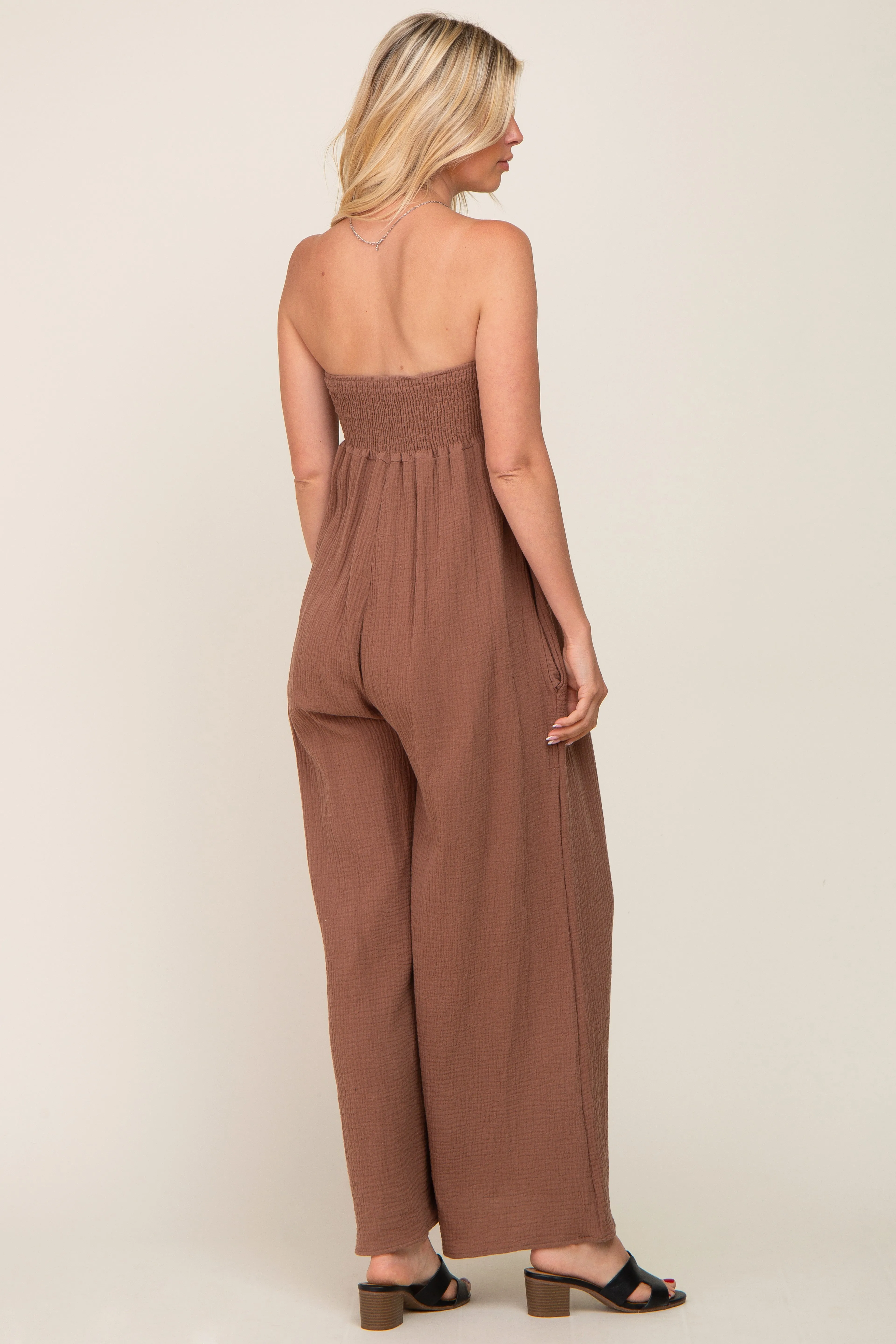 Mocha Strapless Front Twist Jumpsuit