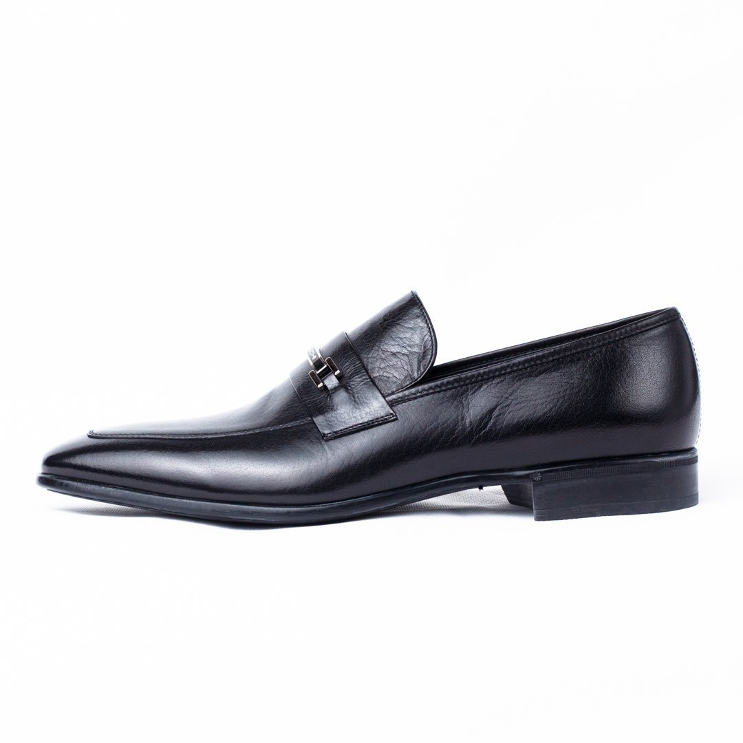 MORESCHI Santiago Signature Buffalo Leather Loafer - Black