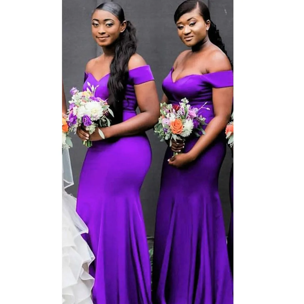 Off Shoulder Purple Mermaid Long Bridesmaid Dress QB3100