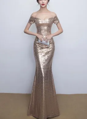 Off Shoulder Sequins Mermaid Wedding Party Dress, Lovely Formal Gown