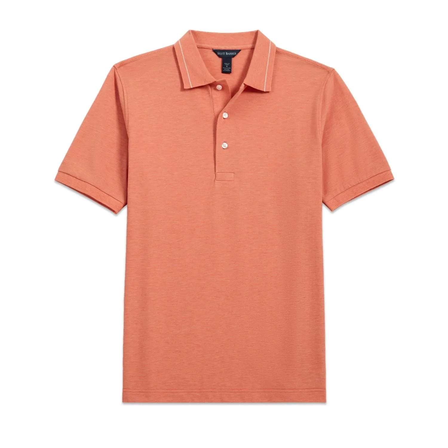 Pima and Silk Pique Short Sleeve Three-Button Polo in Coral Heather by Scott Barber