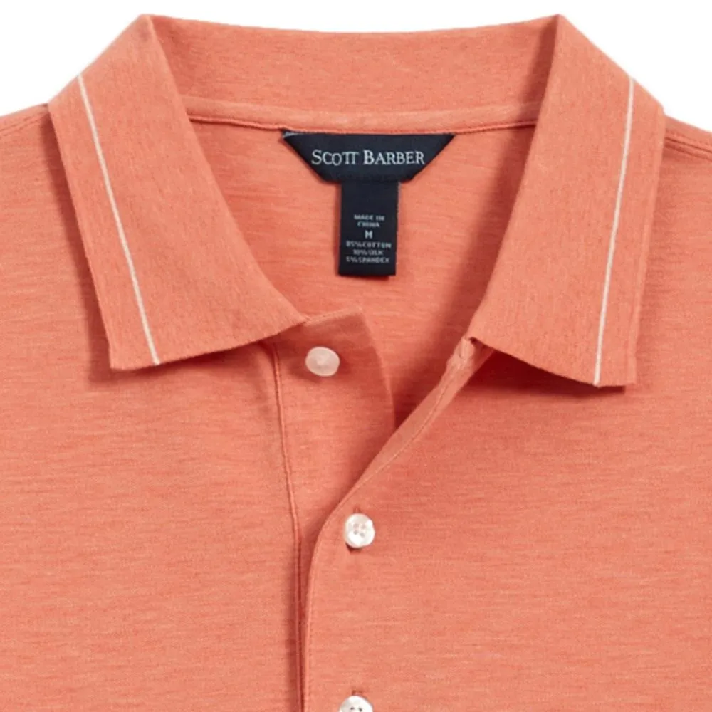 Pima and Silk Pique Short Sleeve Three-Button Polo in Coral Heather by Scott Barber