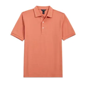 Pima and Silk Pique Short Sleeve Three-Button Polo in Coral Heather by Scott Barber