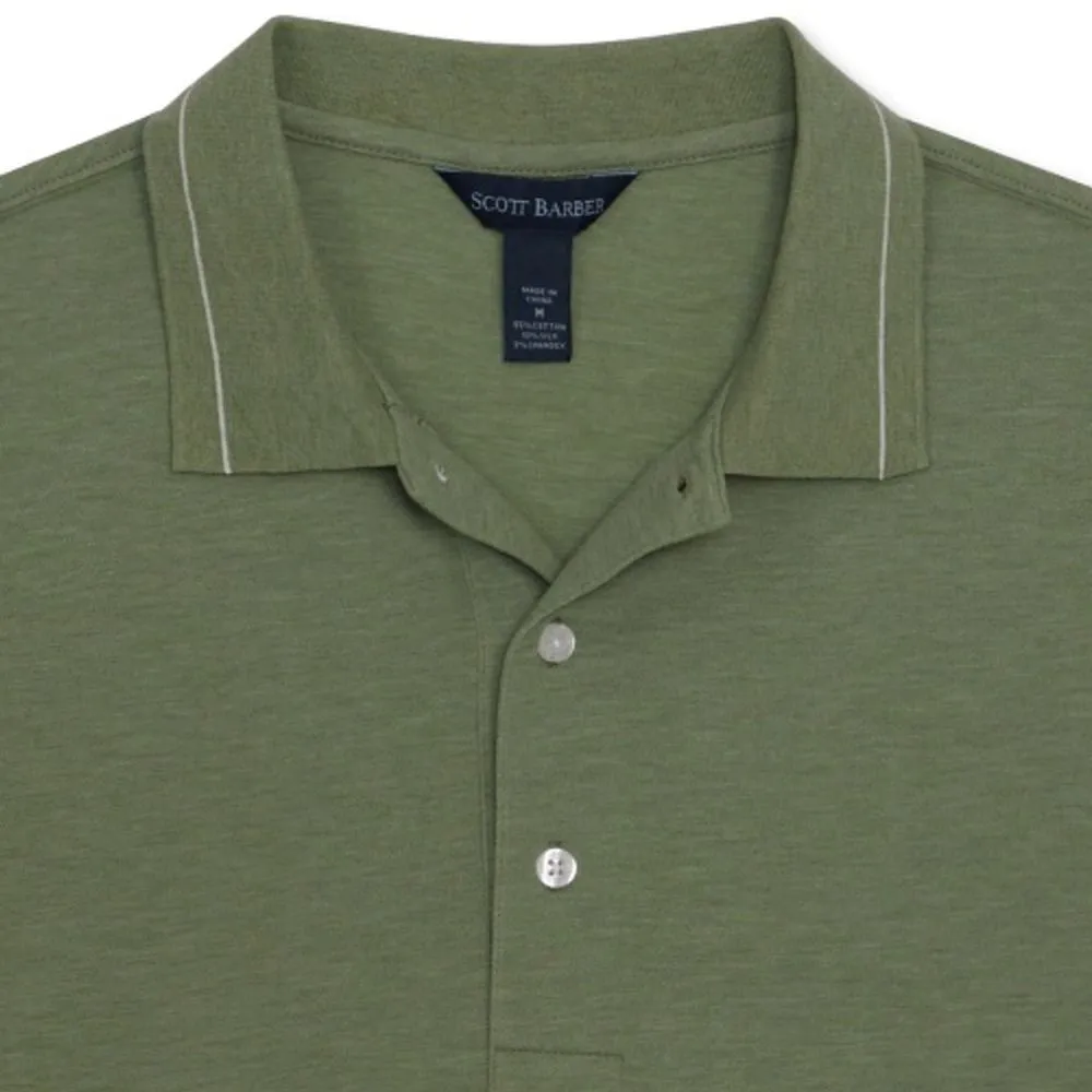 Pima and Silk Pique Short Sleeve Three-Button Polo in Sage by Scott Barber