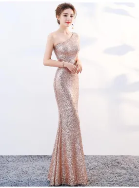 Pretty Mermaid Sequins One Shoulder Party Dress, Long Bridesmaid Dress