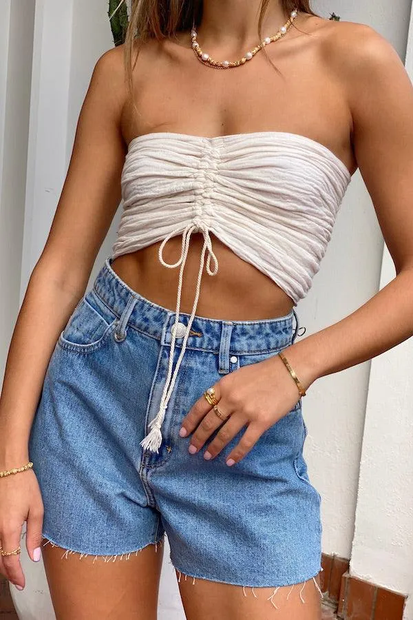 Ruched Tube Top Ecru