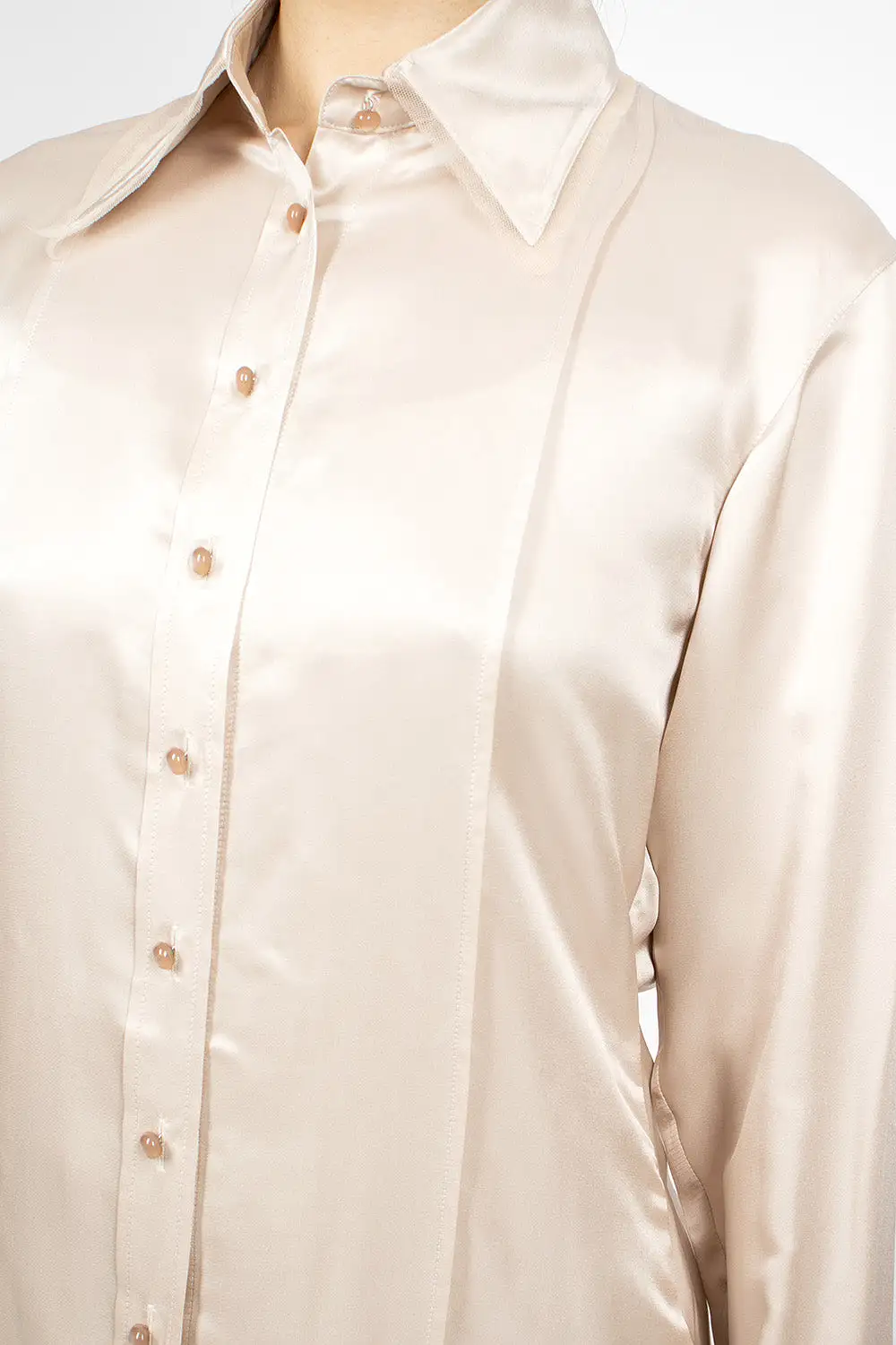 Satin Button-Up Shirt Pebble Beige