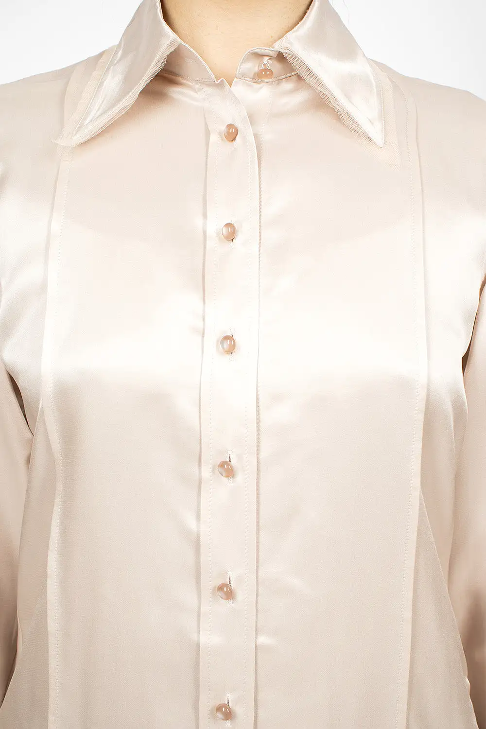 Satin Button-Up Shirt Pebble Beige