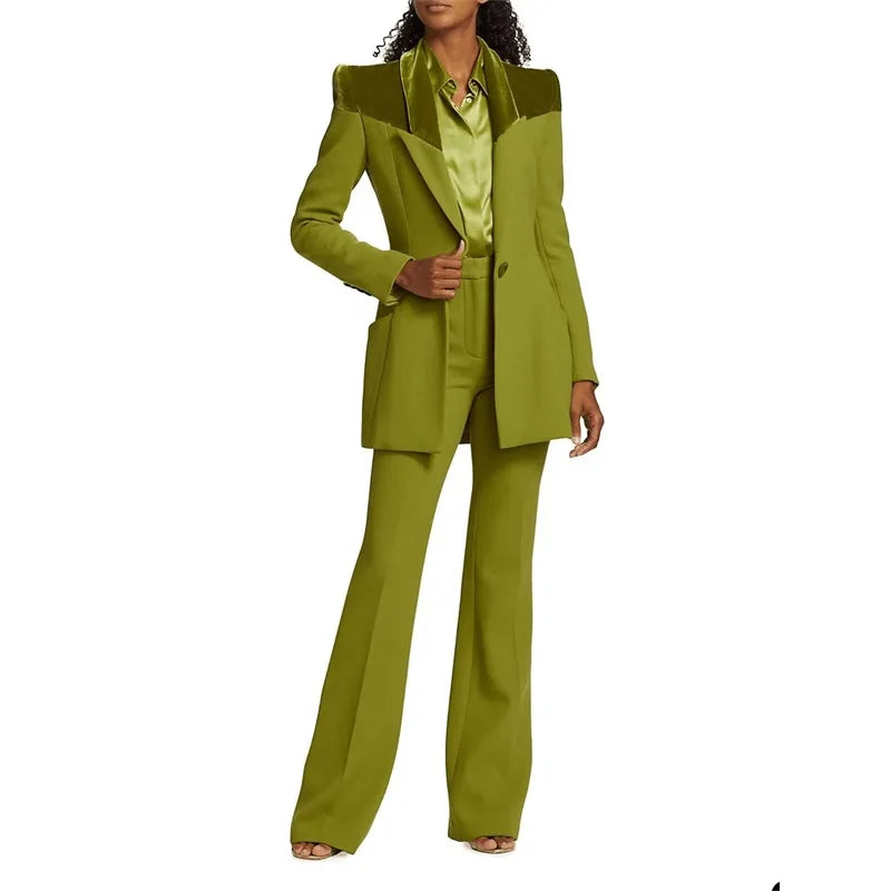 TAILOR SUITE Custom Green Women Suits Pant Set Blazer+Trousers